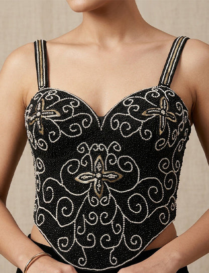 Black & Gold Embellished Designer Corset Blouse