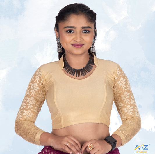 Gold Lycra Shimmer V-Neck Collar Design