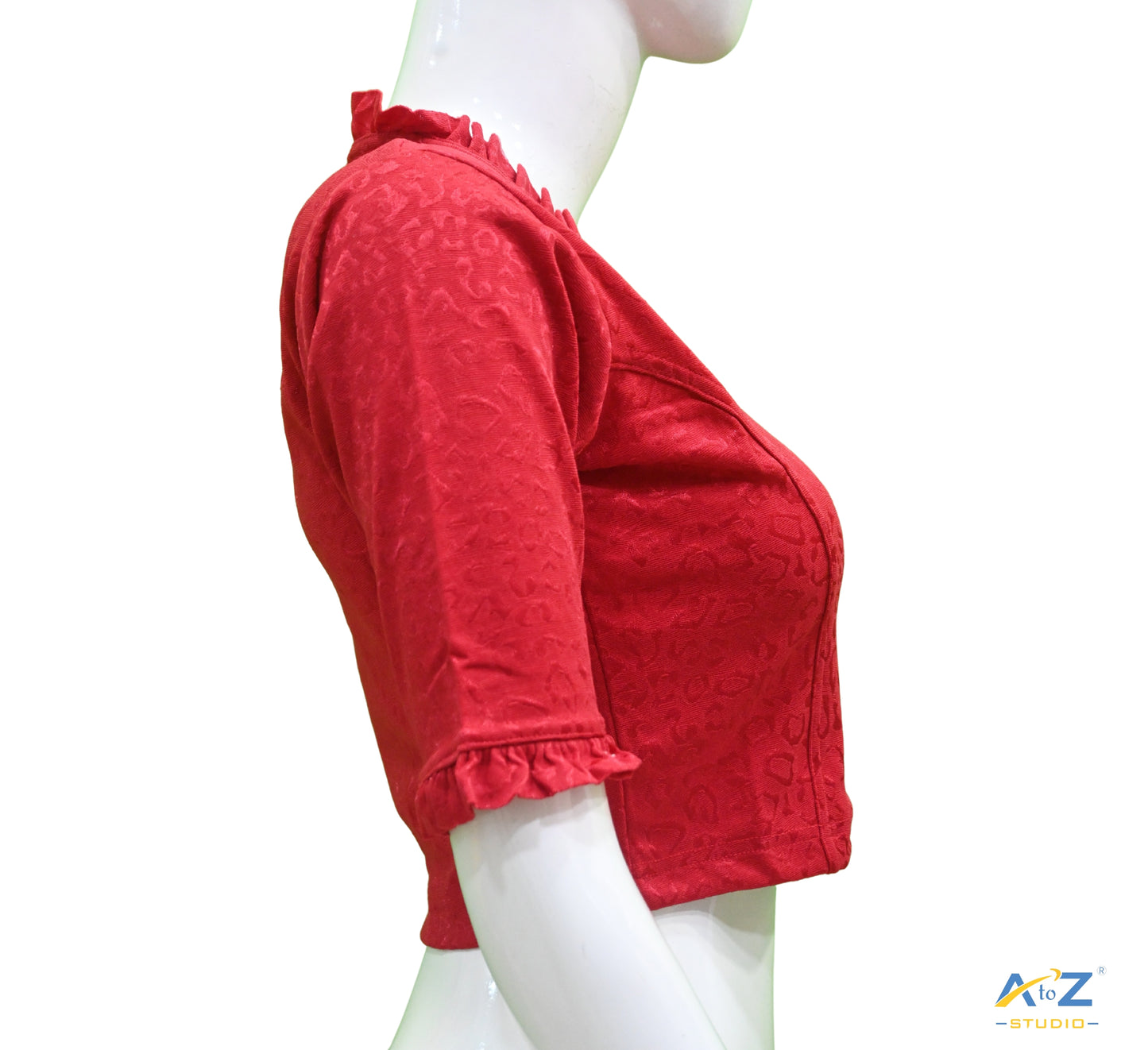 Dark Red Cotton Lycra Blouse with Cheetah Design