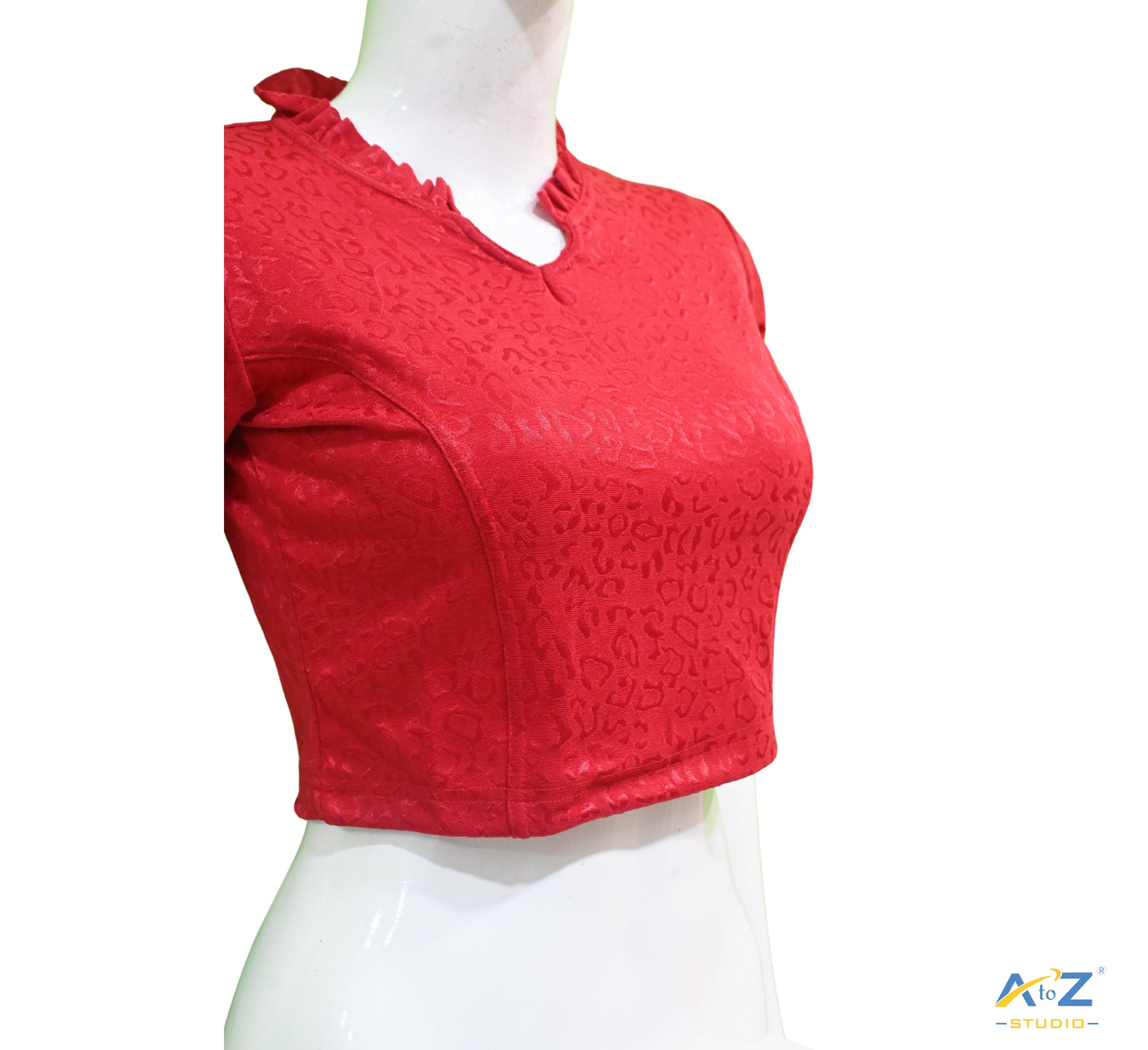 Dark Red Cotton Lycra Blouse with Cheetah Design