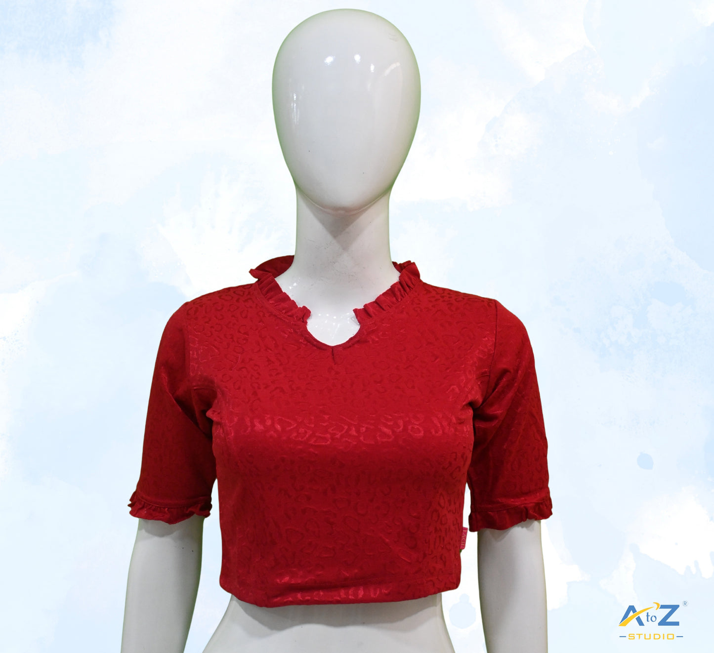 Dark Red Cotton Lycra Blouse with Cheetah Design