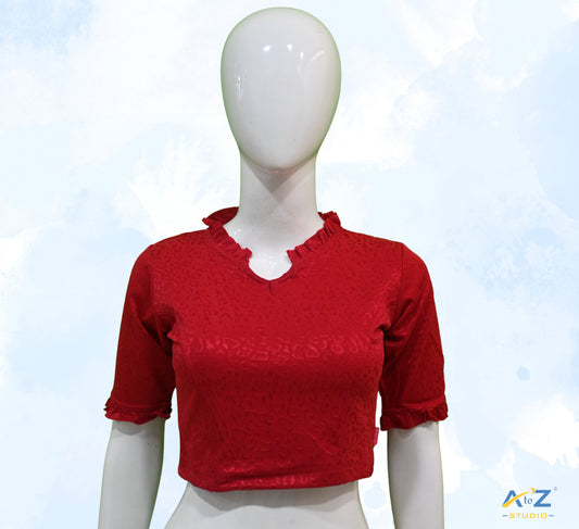 Dark Red Cotton Lycra Blouse with Cheetah Design