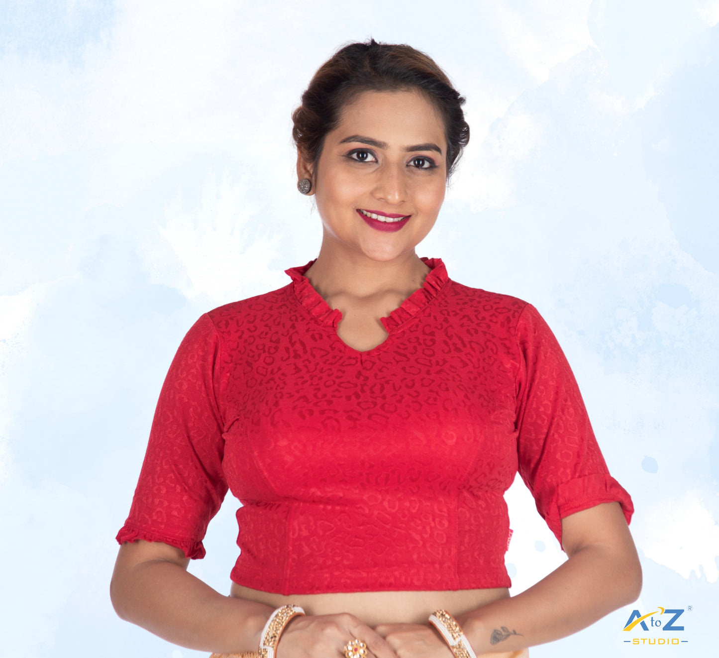 Maroon Cotton Lycra Blouse with Cheetah Design