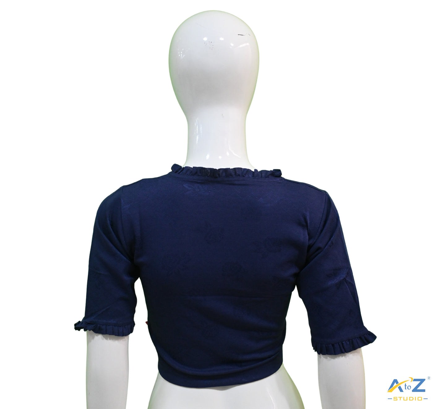 Navy Blue Cotton Lycra Blouse with Cheetah Design