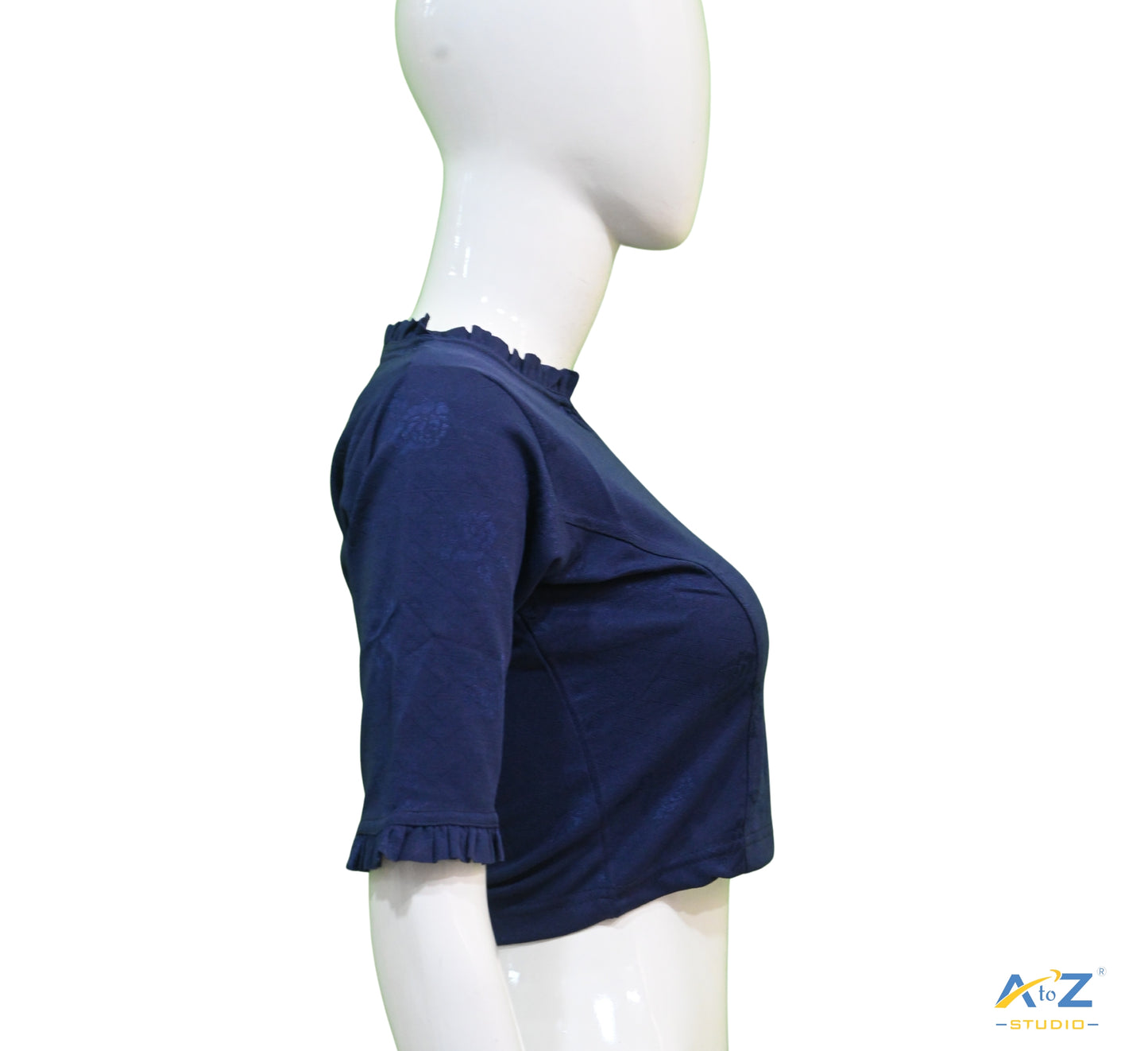 Navy Blue Cotton Lycra Blouse with Cheetah Design