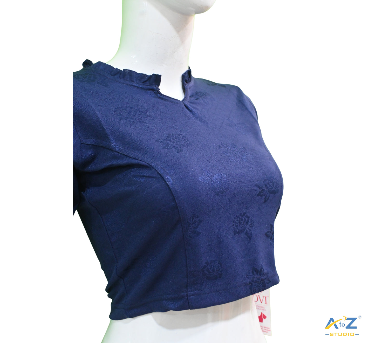 Navy Blue Cotton Lycra Blouse with Cheetah Design