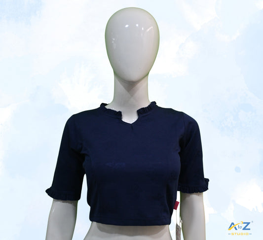 Navy Blue Cotton Lycra Blouse with Cheetah Design