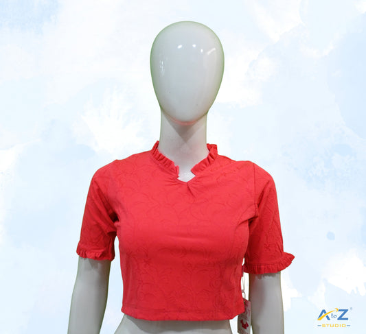 Peach Cotton Lycra Blouse with Cheetah Design