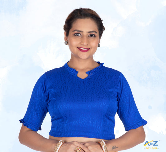 Royal Blue Cotton Lycra Blouse with Cheetah Design