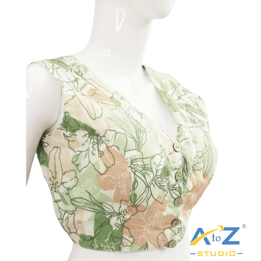 Mehandi Green Tropical Bloom Button-Front Blouse