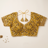 G Yellow Hand-Embroidered Sequin & Zardozi Sweetheart Blouse