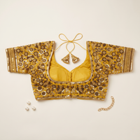 G Yellow Hand-Embroidered Sequin & Zardozi Sweetheart Blouse
