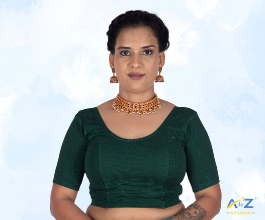 Bottle Green  Crush Fabric Tissue Stone Work Blouse