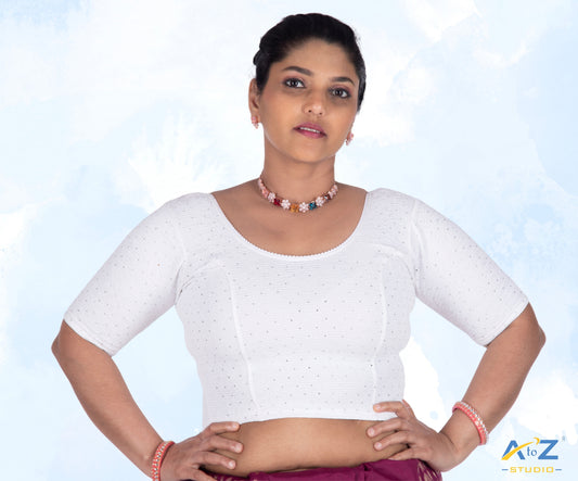 White Crush Fabric Tissue Stone Work Blouse