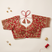 Red Hand-Embroidered Sequin & Zardozi Sweetheart Blouse