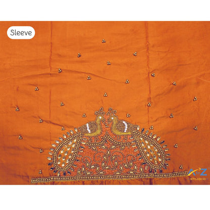 Dusty Orange Silk Blouse Piece With Aari Work