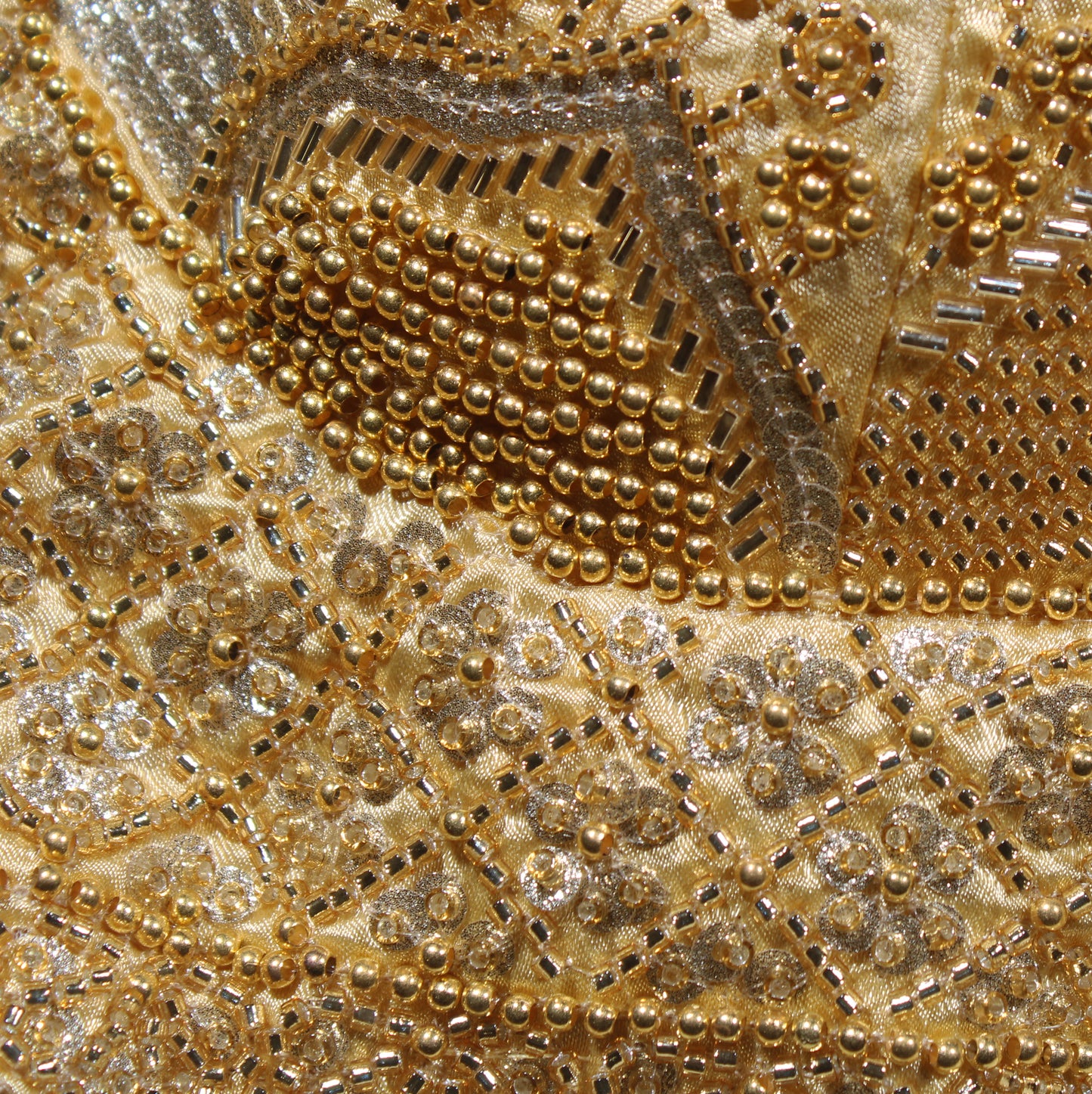 Gold Sheer Sleeve Blouse with Tone-on-Tone Floral Embroidery