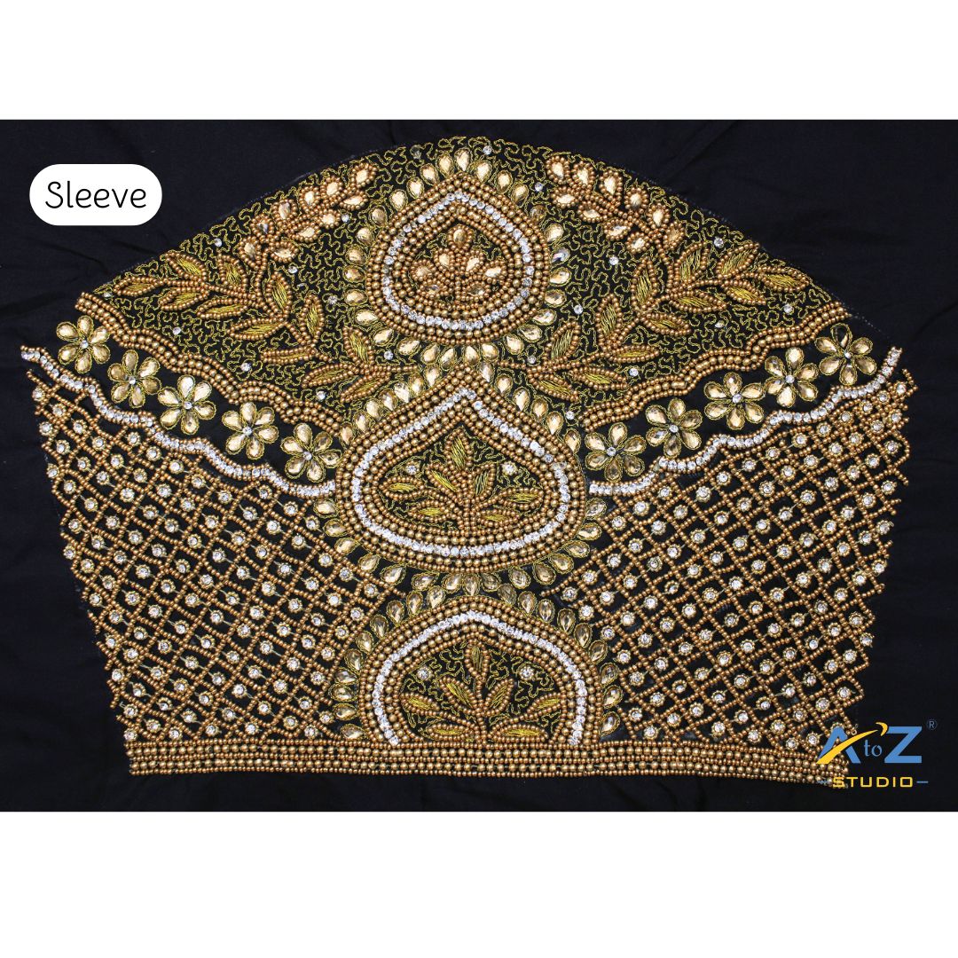 Black Silk Blouse Piece With Aari Work