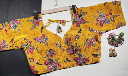 Yellow Velvet Floral Sequin Blouse