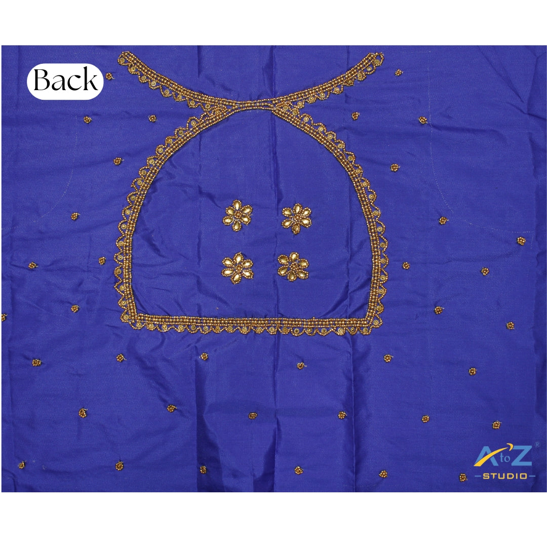 Royal Blue Silk Blouse Piece With Aari Work