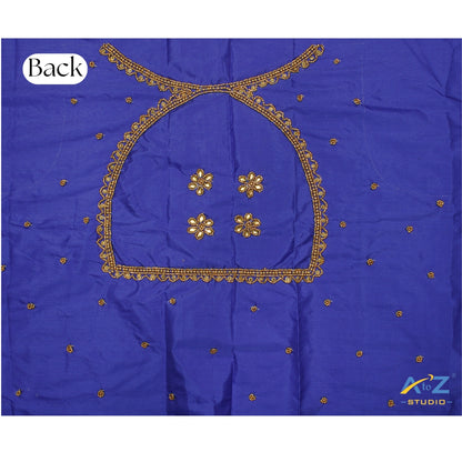 Royal Blue Silk Blouse Piece With Aari Work