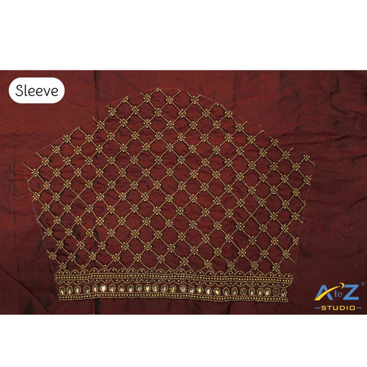 Reddish Brown Silk Blouse Piece With Aari Work