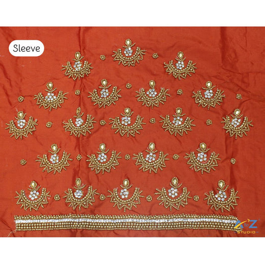 Dark Dusty Orange Silk Blouse Piece With Aari Work