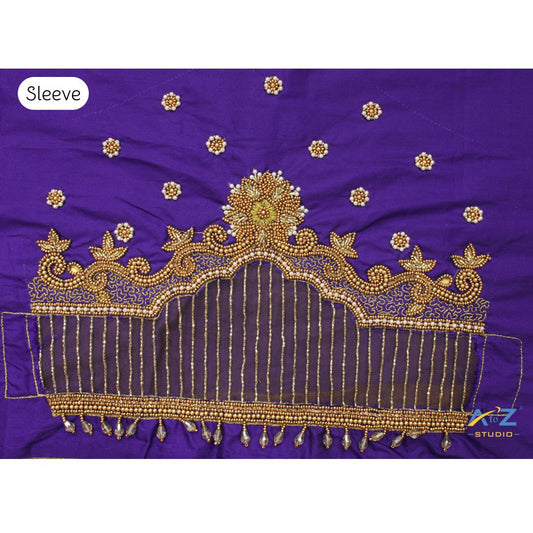 Royal Blue Silk Blouse Piece With Aari Work