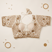 White Hand-Embroidered Zardozi & Sequin Bridal Blouse