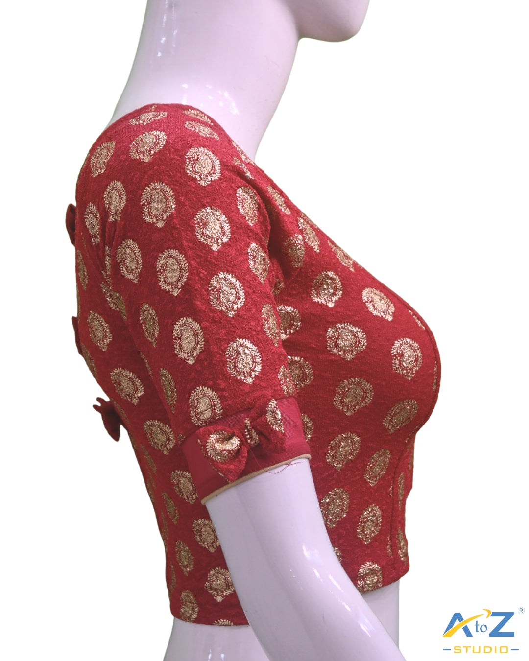 Reddish Maroon Crush Blouse with Golden Mango Print