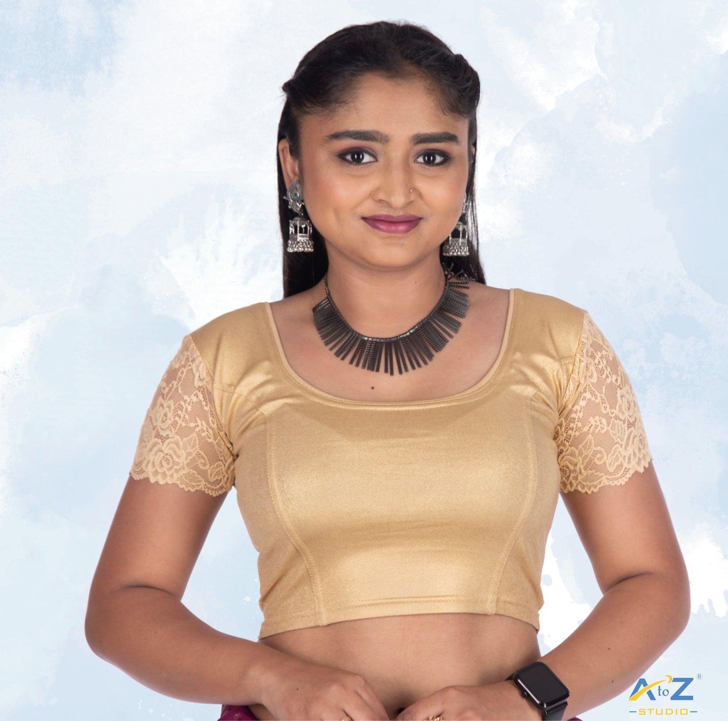 Gold Lycra Shimmer Net Short Sleeves