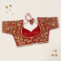 Red Hand-Embroidered Sequin & Zardozi Sweetheart Blouse