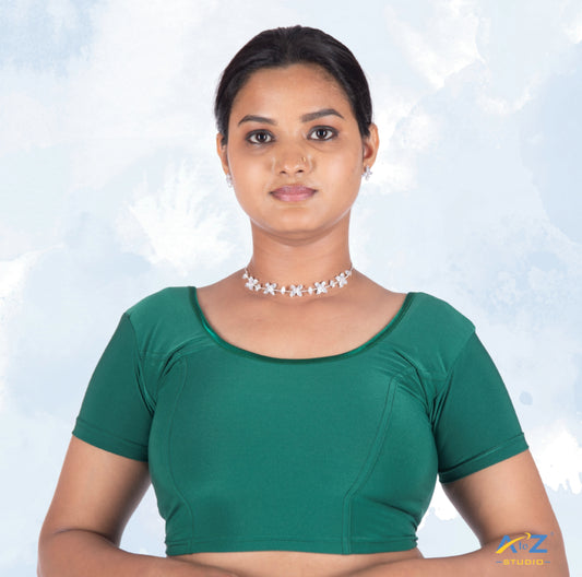 Basil Green Polyester Lycra Plain Short Sleeves