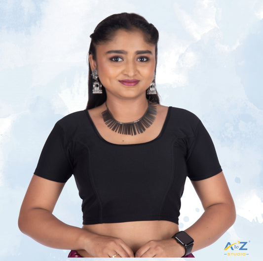 Black Polyester Lycra Plain Short Sleeves