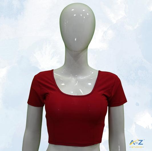 Blood Red Polyester Lycra Plain Short Sleeves