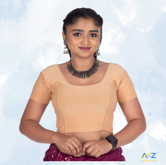 Dark Cream  Polyester Lycra Plain Short Sleeves