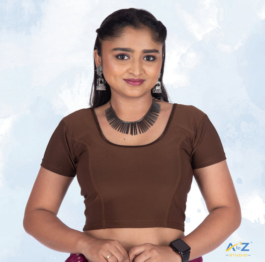 Light Coffee Polyester Lycra Plain Short Sleeves