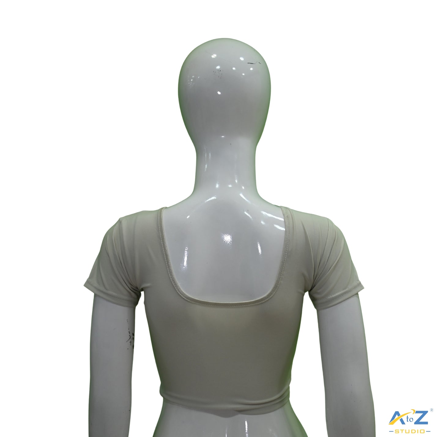 Off White Polyester Lycra Plain Short Sleeves