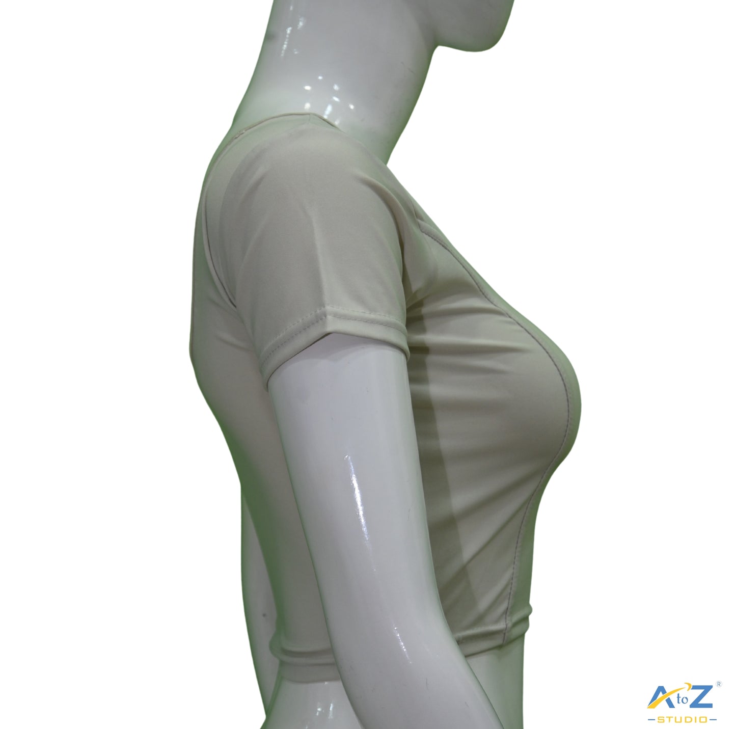 Off White Polyester Lycra Plain Short Sleeves