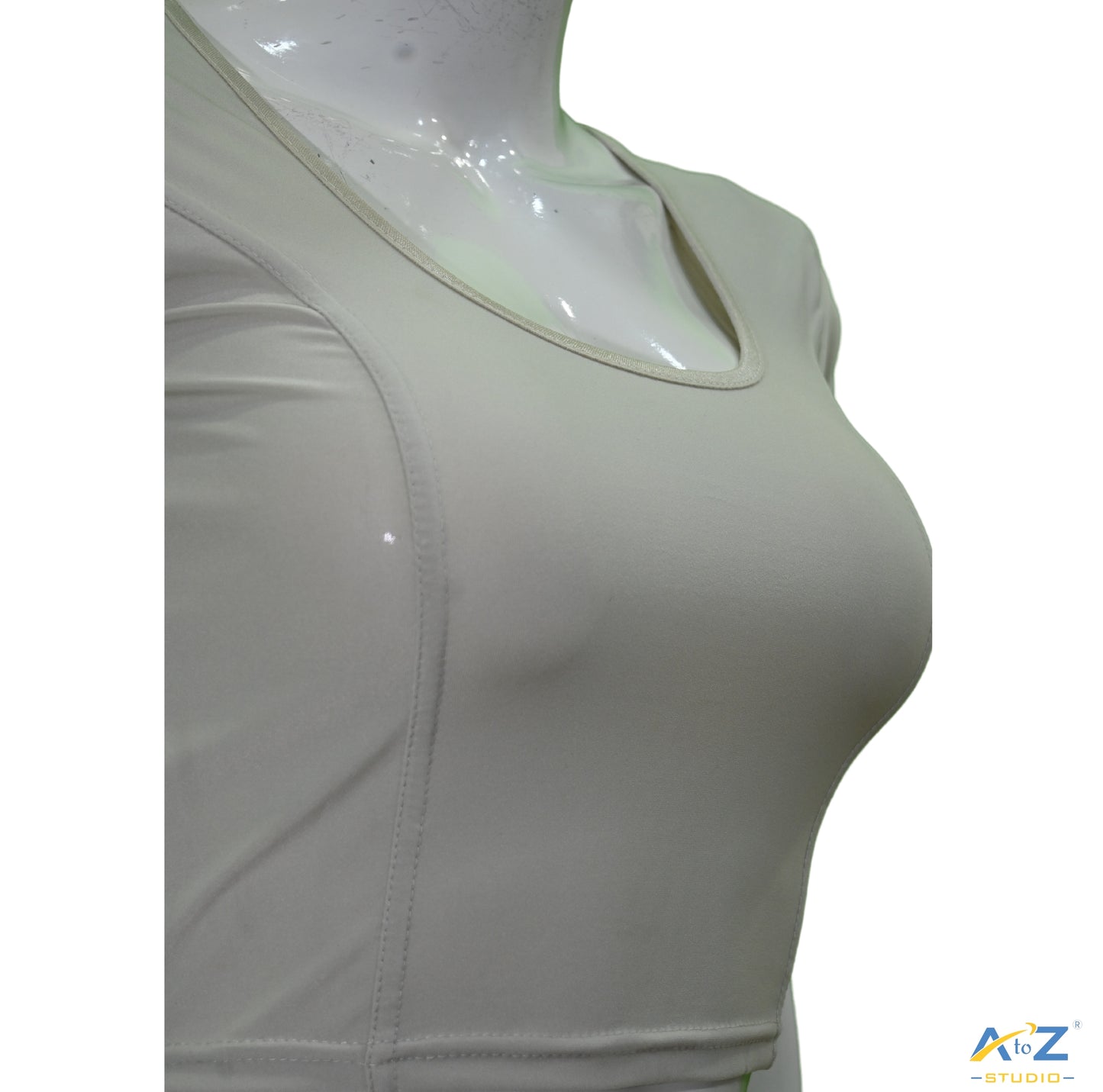 Off White Polyester Lycra Plain Short Sleeves