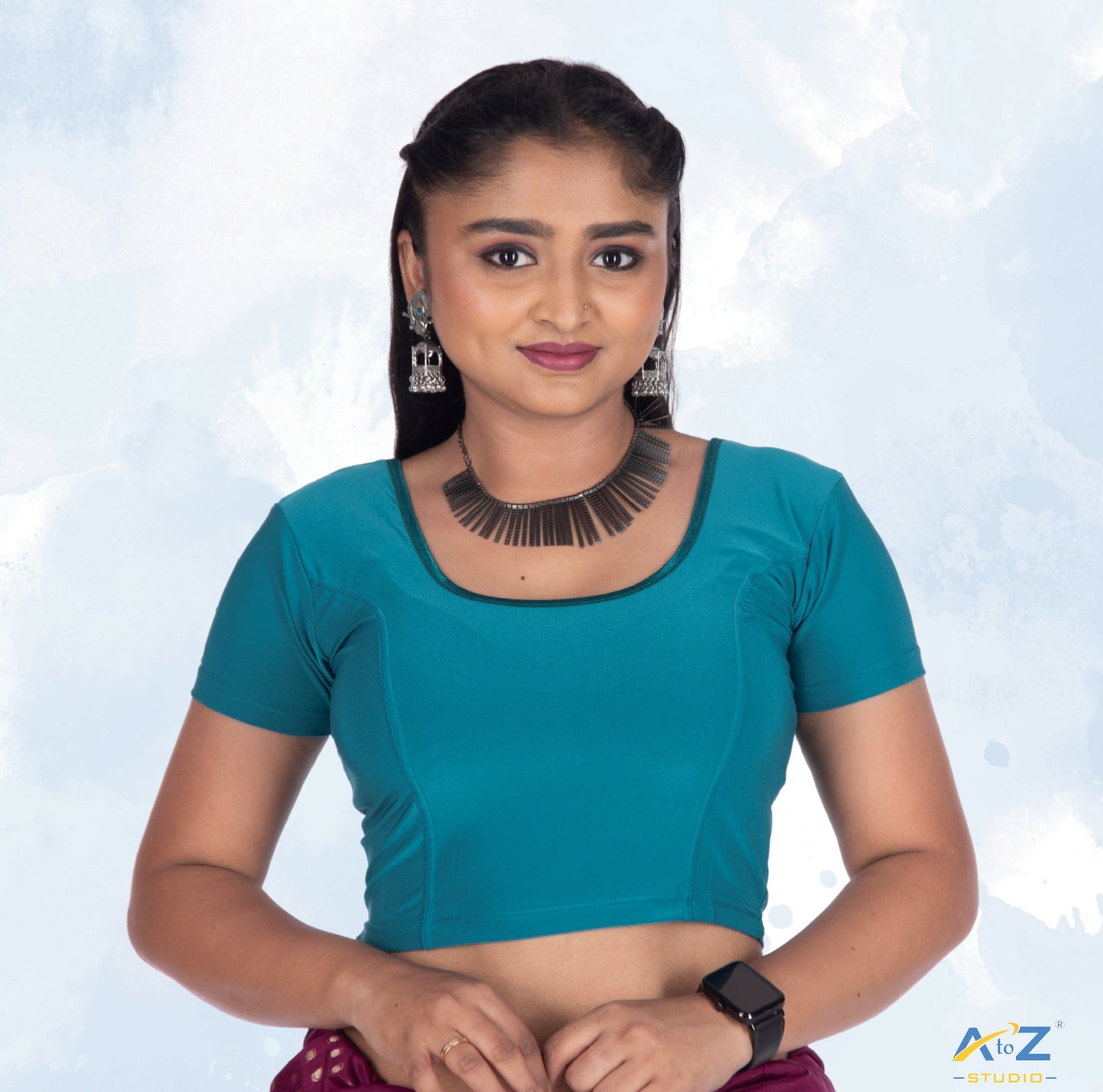 Rama Green Polyester Lycra Plain Short Sleeves