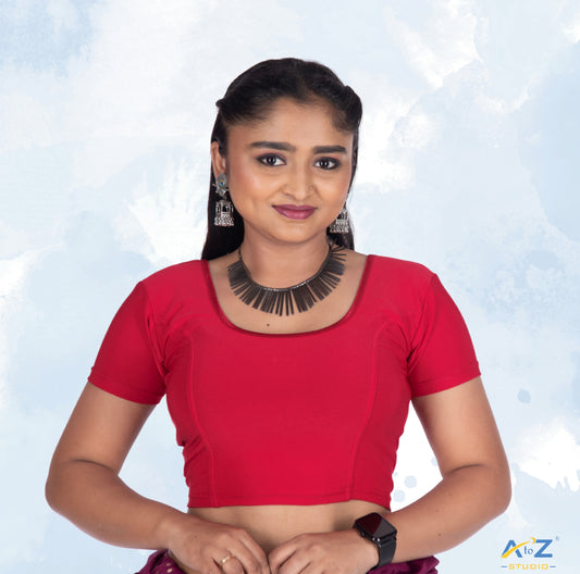 Red Polyester Lycra Plain Short Sleeves