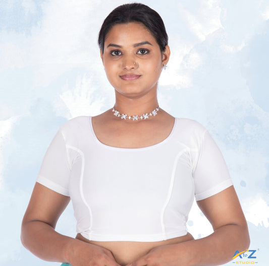 White Polyester Lycra Plain Short Sleeves