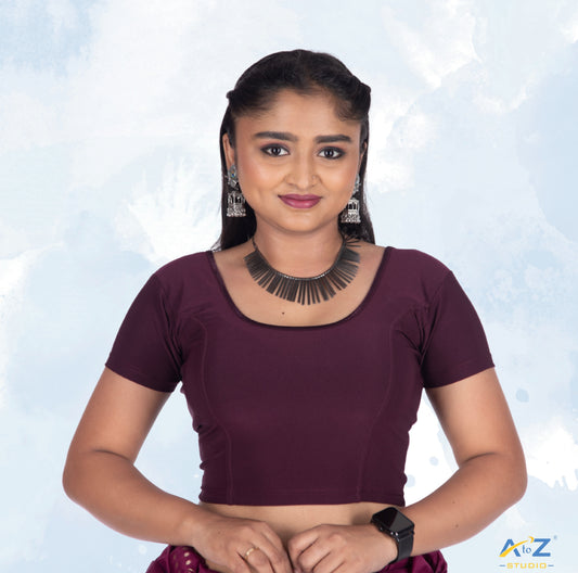 Wine  Polyester Lycra Plain Short Sleeves