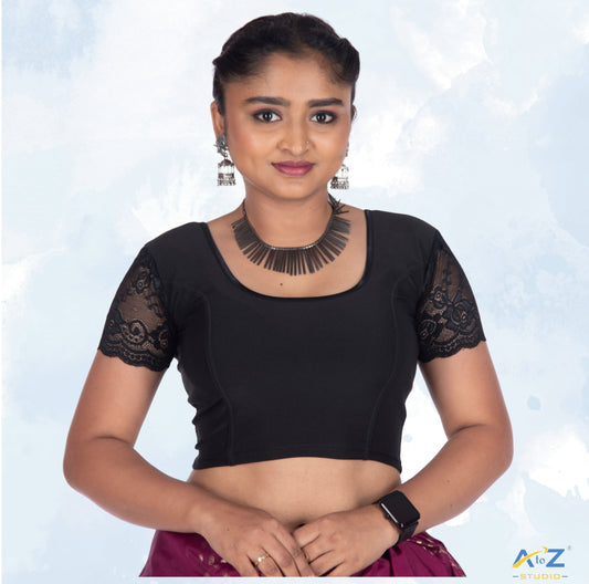 Black Polyester Lycra Net Short Sleeves