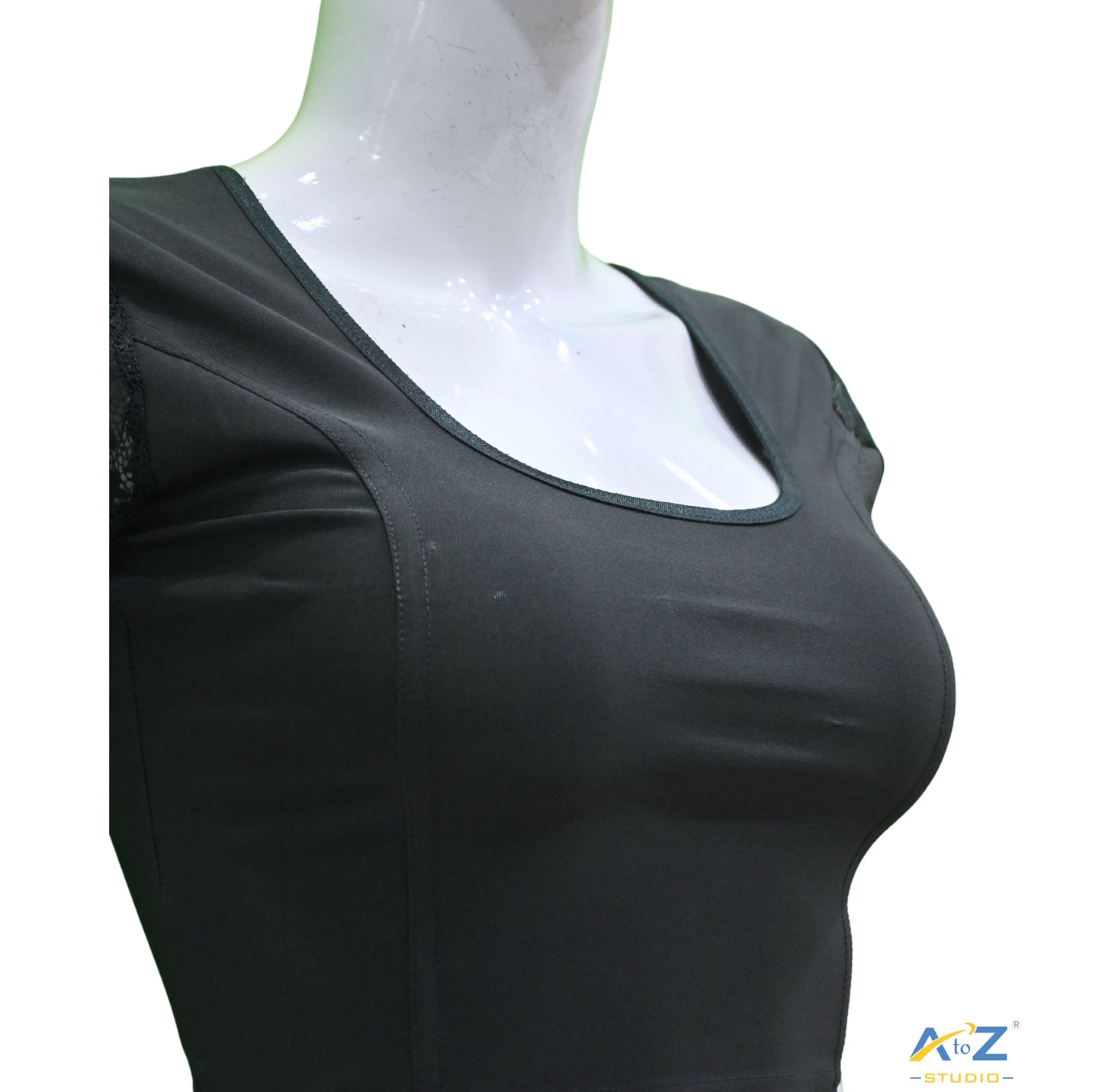 Dark Grey Polyester Lycra Net Short Sleeves