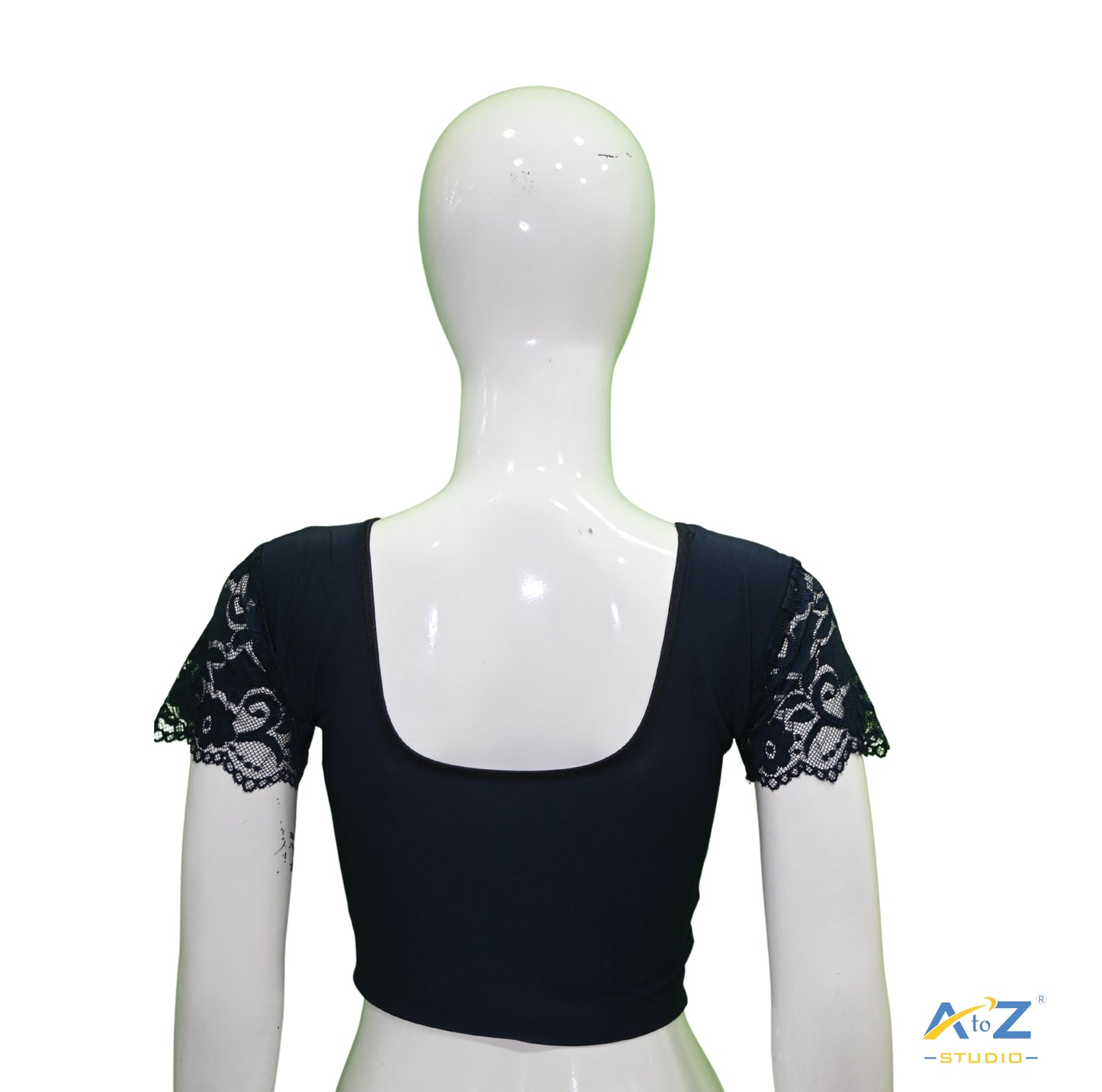 Navy Blue Polyester Lycra Net Short Sleeves