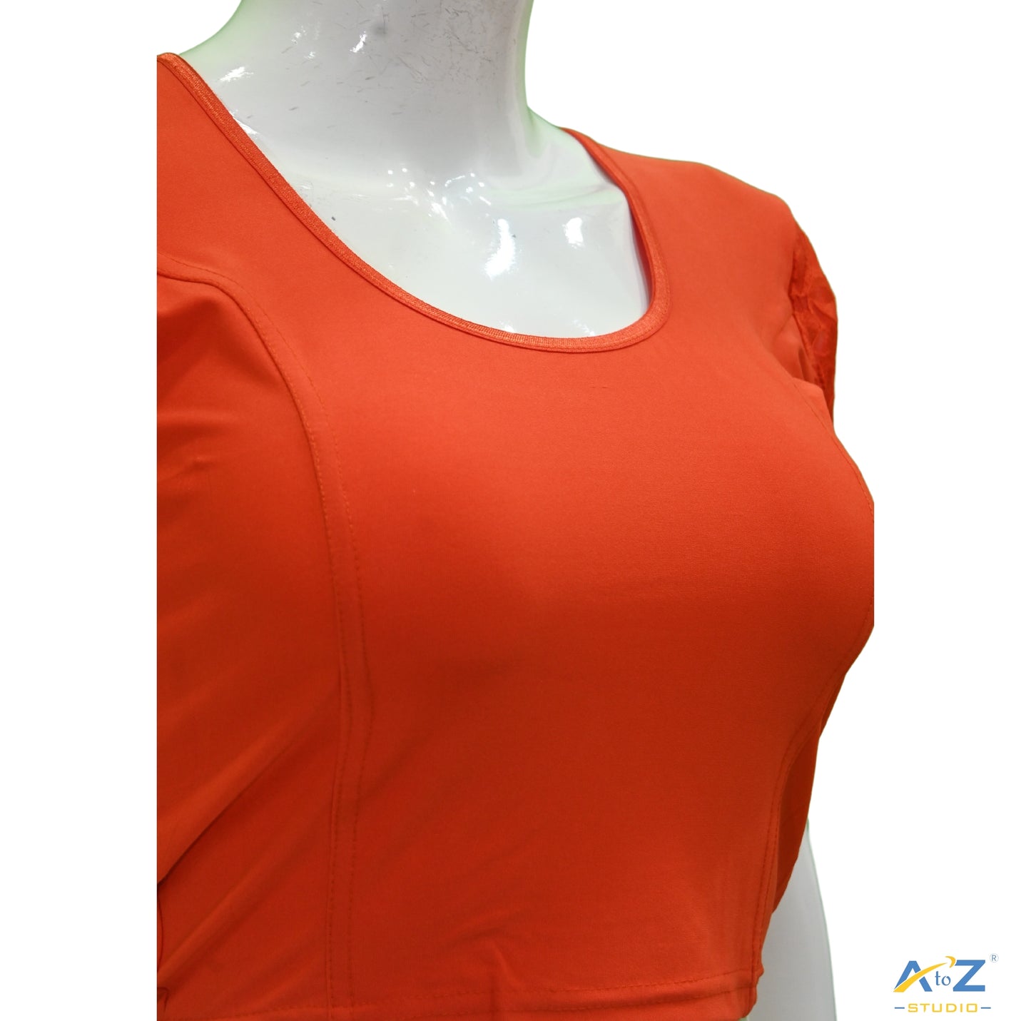 Orange Polyester Lycra Net Short Sleeves