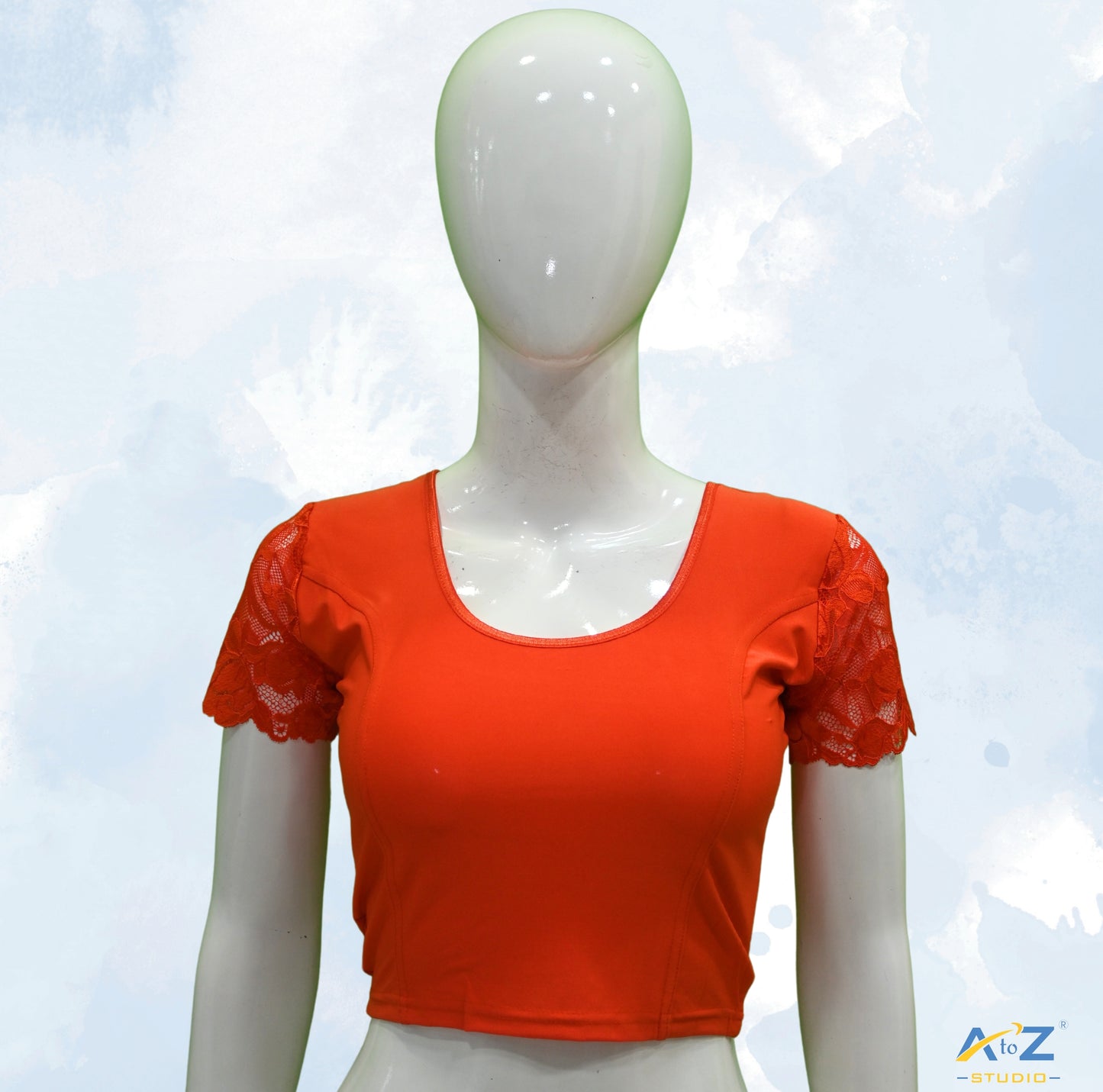 Orange Polyester Lycra Net Short Sleeves