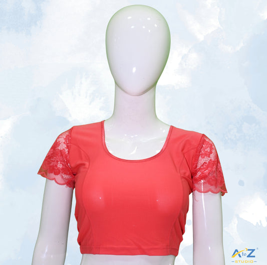 Peach  Polyester Lycra Net Short Sleeves